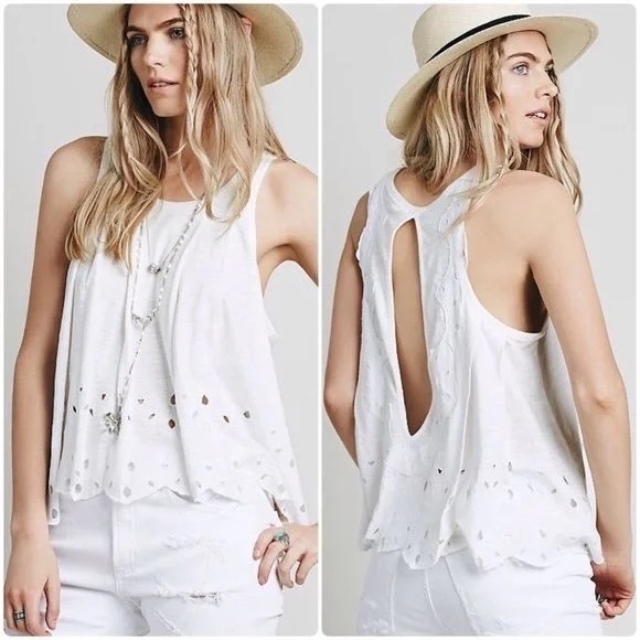 Free People Tops - Free People Toosaloosa Tank in Ivory slub attina open back scallop edge picot